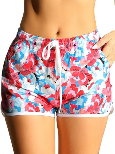 Borizhen Shorts de Bain Femme à Séchage Rapide Maillot de Bain Short Femme avec Poches à Cordon de Serrage Réglable à la Taille Short Sport pour Le Surf, la Natation et la Plage