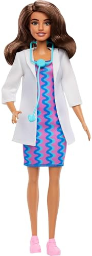 Barbie Careers Doctor Fashion Doll Wearing Removable Look with White Coat, Dress & Shoes, Plus Stethoscope Accessory, JKF76