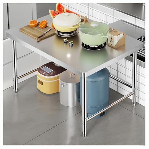 NQNFWCRJ Tavolo da Lavoro Smontabile in Acciaio Inox a Strato Singolo H 80 Centimeters Piano di Lavoro da Cucina con Piedini Regolabili E Angoli Arrotondati Antiurto Tavolo da Imballaggio