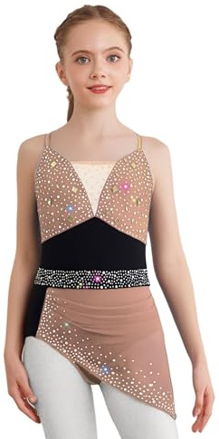 Kaerm Ragazze Vestito da Pattinaggio Artistico Body Balletto Danza Classica Ginnastica Artistica Senza Maniche Costume da Ballo Lirico Contemporaneo Dancewear Dusty Pink 9-10 anni