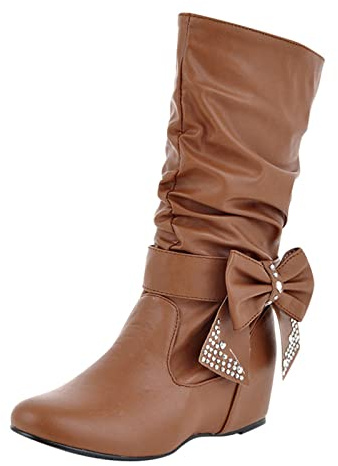 Generisch Zapatos de invierno para mujer, botas de invierno, zapatos retro para mujer, pajarita con diamantes de imitación, tacón bajo, deslizantes en media pantorrilla, zapatos de punta redonda