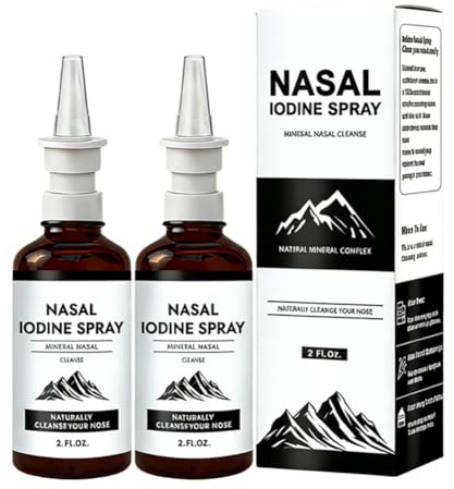 Iodine Nasal Spray, Nasal Iodine Spray with Fulvic Acid for Humans, 100% Natural Mineral Nasals Cleanse Care for Dry Air, Travel & Daily Use, 2 Fl Oz - 150+ Uses Per Bottle