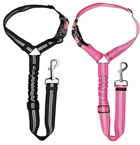 Dogs Seat Belts For Cars Uk Headrest Dog Car Seat Belt Adjustable Dog Car Harness Pet Seatbelt Anti Shock Elastic Puppy Restraint Strong Leash Leads For Dogs Safety (PINK BLACK (2-PACK))