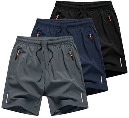duxyoz Lot de 5 shorts pour garçon avec poches zippées - Shorts de sport d’été décontractés pour enfants - Jogger avec taille élastique - Vêtement d’activité, short de course, léger, pour l’extérieur