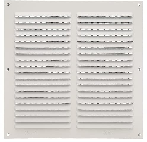 Amig - Fyrkantigt aluminiumgaller med myggnät - Ventilationsgaller för luftutlopp - Perfekt för köks- och badrumstak - Mått 200 x 200 mm - Vit