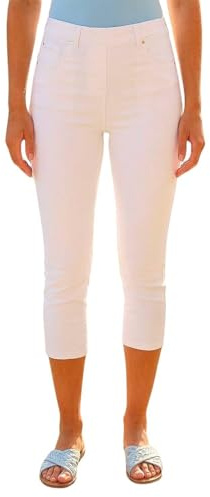 Roman Cropped Jeggings for Women UK Ladies Capri Stretchy Jeans Denim Legging Cotton Summer Trouser Three Quarter 3/4 Length Pull On Cut Off High Waist Smart - White - Size 10