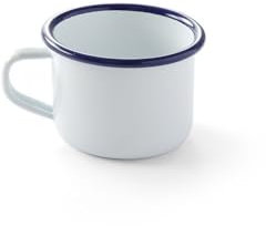 HENDI Tasse Mug en acier émaillé blanc, avec bord bleu, pour le petit déjeuner, tasse à thé, tasse à café, pour boissons chaudes et froides, pour le camping, crème glacée, 0,12L, ø70x(H) 50mm