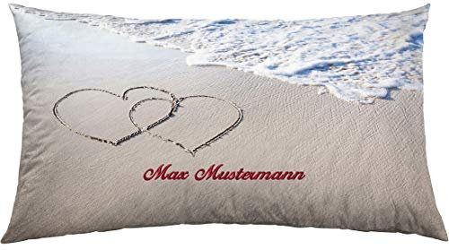 Manutextur Kissen mit Namen - Motiv Strand - viele Motive - Kissenhülle inklusive Füllung - Größe 30x50 cm - personalisiert - persönliches Geschenk mit Wunsch-Motiv und Wunsch-Name