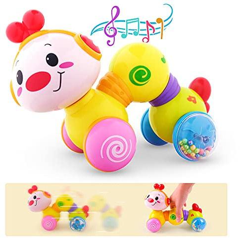 Vanmor Baby Toys 6-12 Months, Infant Musical Caterpillar Crawling Toy, Press and Go Interactive Inchworm Toy with Light Up, Tummy Time Educational for 6 7 8 9 12 18 Months