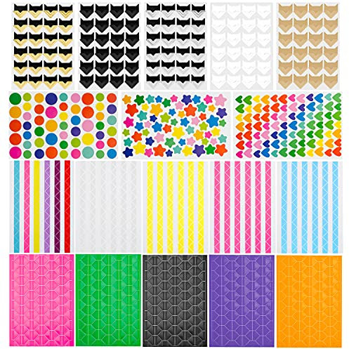 18 hojas de pegatinas para álbumes de fotos juego de accesorios niños, papel kraft colorido esquinas colores, pegatinas autoadhesivas para bricolaje álbum de recortes diario de viaje libro de memoria