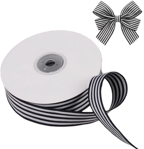 Ruban gros-grain rayé noir et blanc pour vêtements, embellissements, emballage, bricolage, accessoires de cheveux, travaux manuels (25 mm x 220 mm)