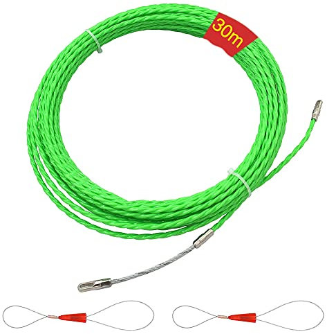 IWILCS Guia Pasacables Trenzada 30M, Enhebrador de Alambre Electrico, Dispositivo con 2 Muelle, Kit de Enhebrado Ideal para la Colocación de Cables, Diámetro 4.5 mm, Verde