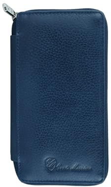 CONTE MASSIMO Portachiavi Per Uomo e Donna, Vera Pelle Con Cerniera, Ganci e Tasche, Con Scatola Regalo (Blu Grande)