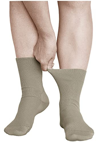vitsocks Chaussette non comprimante sans bord élastique Femme (3 PAIRES) bord souple qui ne serre pas 98% COTON fine légère, beige, 39-42