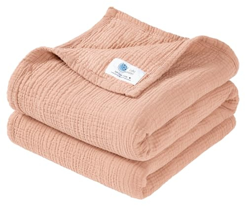 Lulu moon muslinfilt baby – ventilerande babyfilt, babyfiltar för nyfödda, mjuk krypfilt för barn, muslin-sovfiltar för småbarn flickor pojke 120 x 120 cm (rosa)