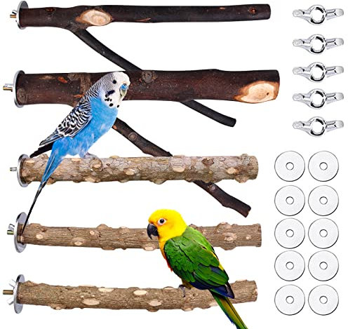 5 Stück Natur Sitzstangen Set Für Vögel, Wellensittich Käfig Zubehör, Naturholz Vogel Sitzstangen, Vogelschleifklauen Klettern Stehend Vogelkäfig Zubehör Wellensittiche Für Kanarienvögel Finken Petie
