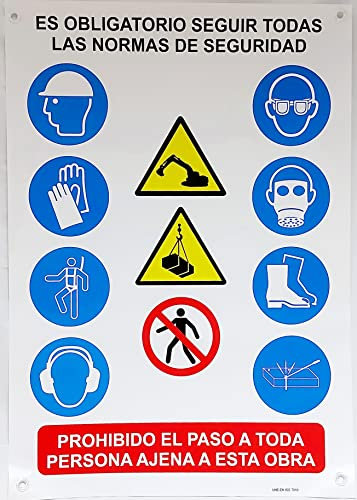 FERRETELIX® CARTEL SEÑAL LONA OBRA MULTISEÑAL 70 CM X 50 CM CON OJALES VERTICAL