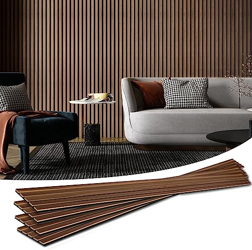 Art3d 4-Pack Soundproof Wood Slat Wall Panels, 94.5 x 7.9 Inch, Walnut