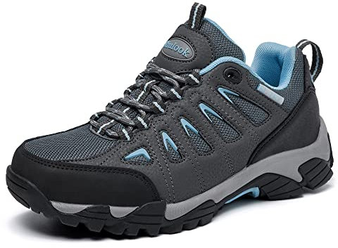 Hiking Shoes Women Waterproof Lightweight Non-Slip Walking Shoes for Women Low Rise Outdoor Trainers Camping Trekking Footwear Walking Boots (Grey Blue UK 5)