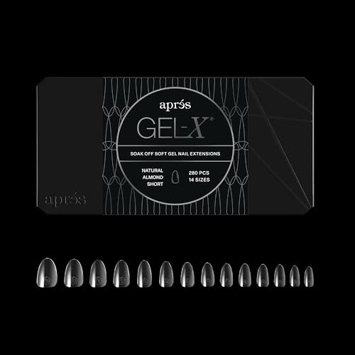 Apres Gel-X® Almond Box of Nail Tips | 280 Gel-X Tips, Soft Tips, 14 Sizes 00-9 | Half-sizes Included (Natural Almond Short, 280 ml (Pack of 1))