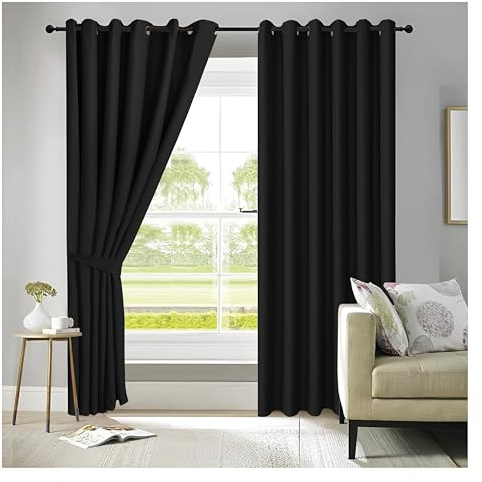 APEX FURNISHINGS Black Blackout Curtains for Bedroom 108 Inch Drop Thermal Insulated Eyelet Curtains & Drapes for Window Treatment & Living Room, 2 Panels (90x108 Inches)