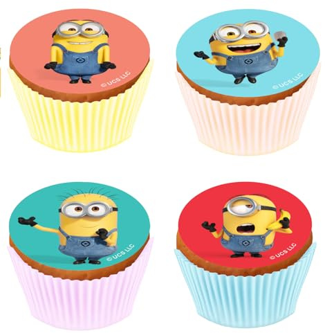 Kardasis Minions Cupcake Topper Muffin Dekoration | Ätbar topper för kakor och muffins | Tårtprydnad för födelsedag med Minions-tema | 5,3 cm + 12 st