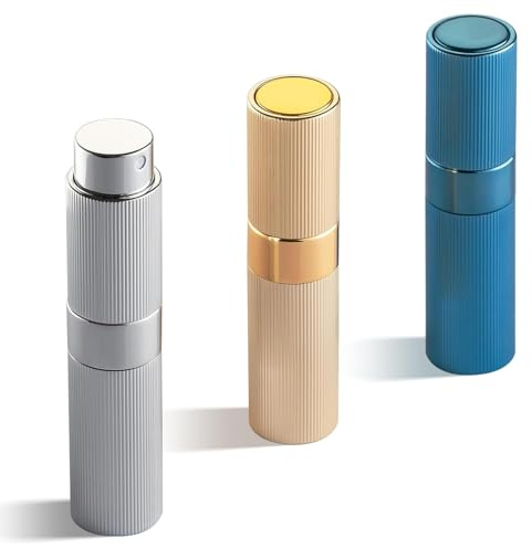 Toureal 8 ml, 3 delar, aluminium, parfym, spridare, påfyllningsbar, tom, nålremsor, parfymspridare, resesprejflaska för resor (guld, silver, blå)