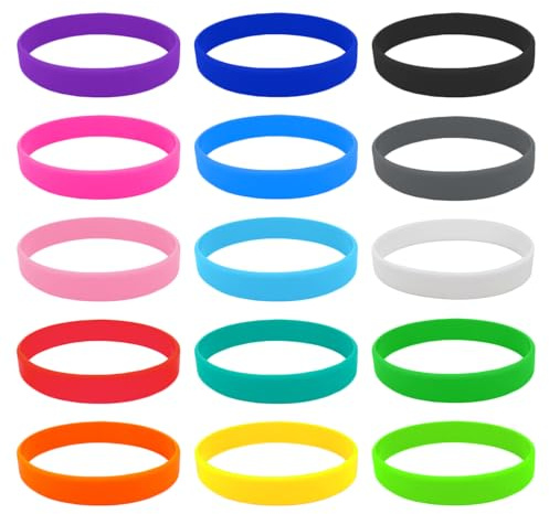 SYEYCW 15 Pcs Personalised Silicone Wristbands, Colorful Anti-Static Wristbands for Sports Teams, Games, Party Favors, Events, Cup Markers - 15 Colours