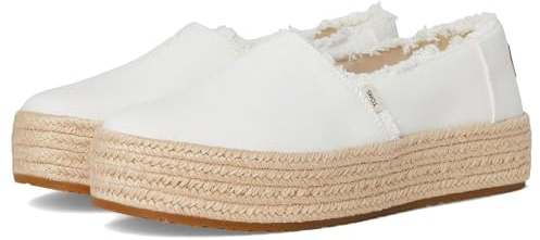 TOMS Women's Valencia Espadrille, White Wide Width Canvas/Fray, 6.5