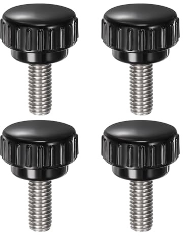 QUARKZMAN 4pz Manopole di Serraggio Zigrinate M8 x 20mm Metrico 304 Acciaio Inossidabile Filettatura Maschio Vite a Testa Zigrinata 25mm Testa Rotonda Plastica Filettata Bullone a Mano Nero