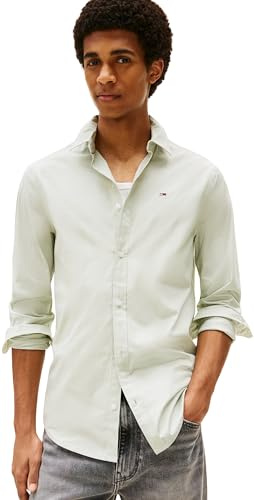 Tommy Jeans Tjm Original Stretch Shirt Dm0dm04405, Camicia a Maniche Lunghe Uomo, Verde (Misty Sage), L