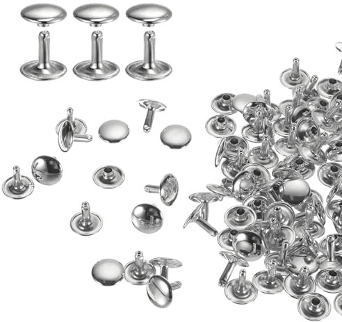 QUARKZMAN 60er Set Leder Nieten 12x12mm Runde Doppelkappe Tubular Metall Hohlnieten Spitznieten Zubehör Schraubnieten Rücknieten für Lochzange Gürtel Dekoration Kleidung Handwerk (Silber)