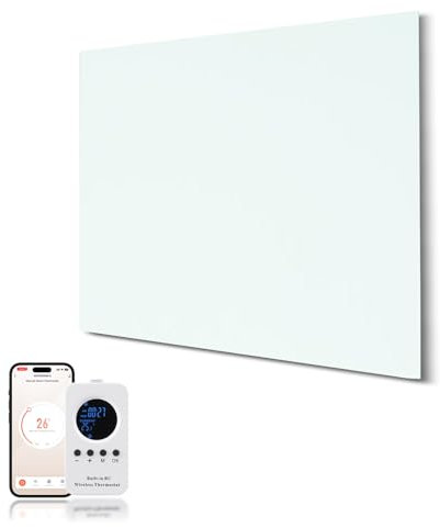Hocosyme Pannello Radiante Infrarossi Bicchiere 300W con telecomando,Stufa Elettrica Infrarossi 50x60 CM con protezione da surriscaldamento - WIFI (Tuya Smart) - Bianco - TÜV.
