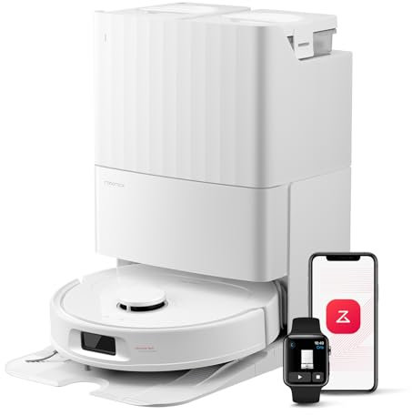 roborock QV 35S Robot Aspirador, Succión HyperForce de 10000 Pa con Base Multifuncional, Cepillos Dobles Antienredos, 2 Mopas Giratorias Elevación Automática de 10 mm, Limpiar y secar Auto, Blanco