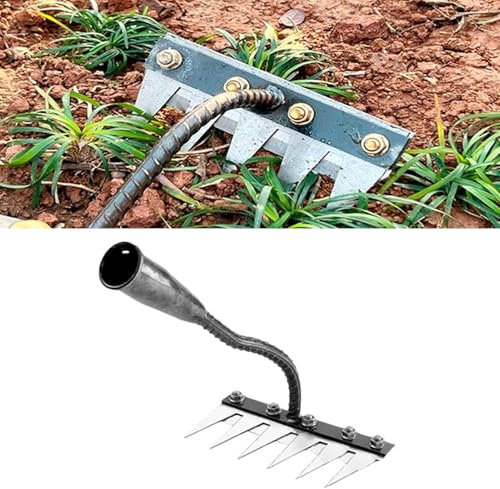 Garden Harke, Rechen Garten Unkrauthacke, Unkraut Entferner Gerät, Gartengeräte, Rasenrakel Grabegabel, Multifunktional Gartenwerkzeug 5/6/7/8 Zahnstahl Kohlenstoffstahl (6 Dents)