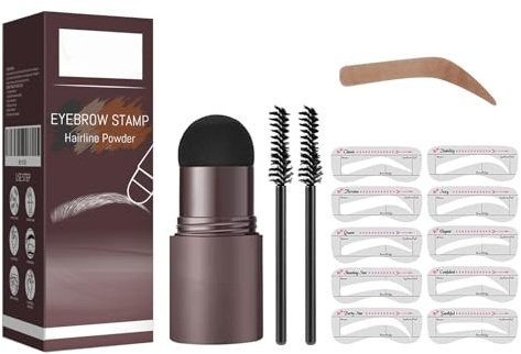 Eyebrow Stencil Kit, Eyebrow Stamp, Natural Eye Brow Shaper with 10 Reusable Eyebrow Stencils ＆ 2 Eyebrow Pen Brushes, Professional Waterproof Brow Powder Stamp, 3 in 1 Hairline Shadow Powder (Brown)
