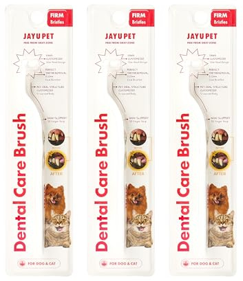 JAYU PET Dental Care Brush (Firm Bristles) 3ea - Resilient Dog Toothbrush, Cat Toothbrush for Tartar & Plaque Removal, Horizontal Head and S-Curved Body