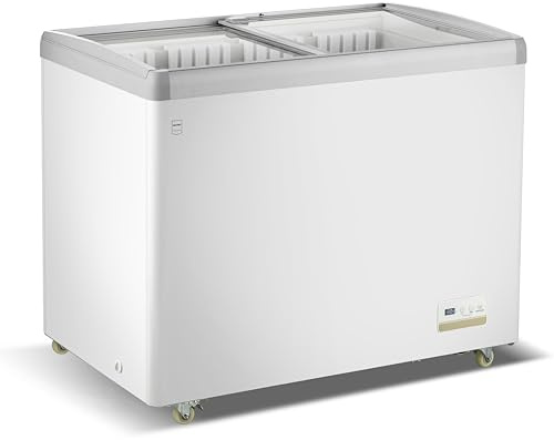 METRO Professional Tiefkühlvitrine GICC1260, 249 L, Tiefkühltruhe mit Glasschiebetür, 4 Ablagekörbe, Türschloss, Temperaturalarm, Rollen, Weiß