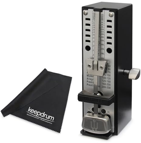 Wittner Super Mini Taktell mekanisk uppdragbar metronom svart med keepdrum mikrofiberduk