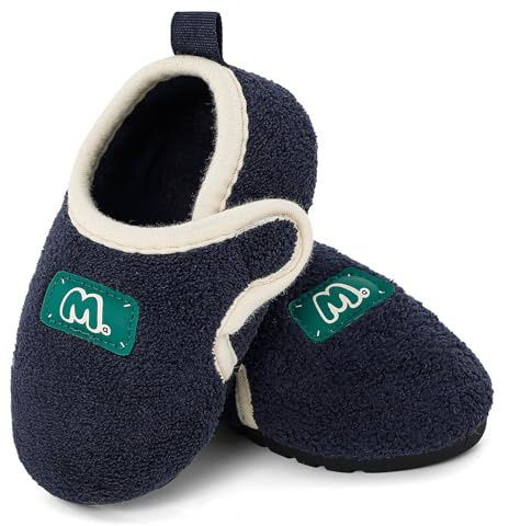 LACOFIA Zapatillas de Estar por Casa Niños Pantuflas Peluche Invierno Zapatos Calcetines Dormir Antideslizantes Niñas Azul Marino 24/25