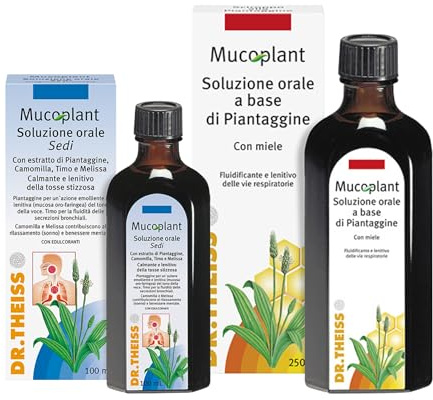 Dr. Theiss - Mucoplant - Bundle Soluzioni Orali con Piantaggine per Vie Respiratorie – Fluidificante Calmante e Lenitivo – 2 Flaconi - 250ml + 100ml