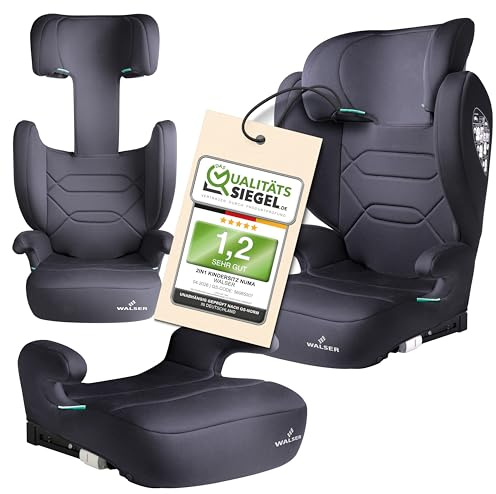WALSER Seggiolino auto Premium Numa, rialzo bambino 2in1 ISOFIX schienale rimovibile + poggiatesta regolabile 3-8 anni 100-150 cm ultima normativa ECE R 129, rialzo auto antracite