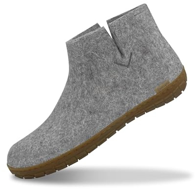 Glerups 100% quality wool mix Boot Slipper with rubber sole - Unisex - Grey