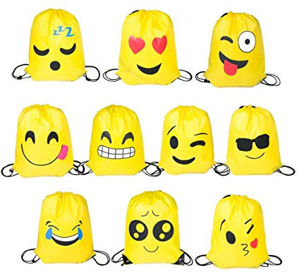 Kinder Emoji Turnbeutel Rucksack, Gastgeschenke Beutel, für Kindergeburtstag Partytüten Geschenktüte Partyzubehör Mitgebsel Weihnachten Halloween(10 Stück)