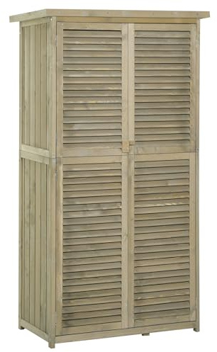 Outsunny Armoire de Jardin abri Jardin Remise pour Outils sur Pied dim. 87L x 47l x 160H cm 2 étagères Portes persiennes Toit bitumé étanche Bois pin Autoclave Sable