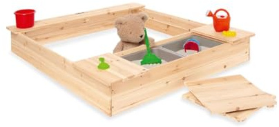 PINOLINO Sandkasten Lennart aus Holz, mit 2 abdeckbaren Wannen aus Kunststoff, Fassungsvermögen 120 l, massiv