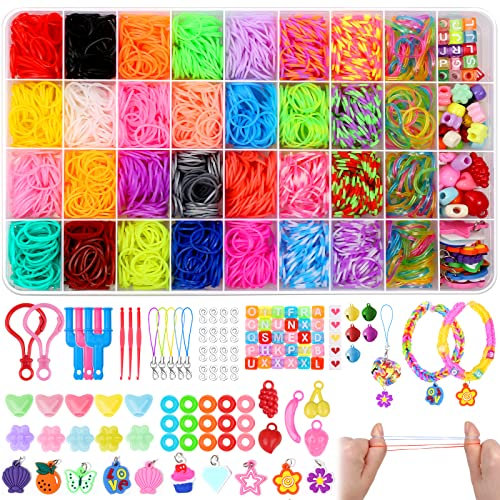 selizo Loom Bänder Set,2600+ Loom Bänder Zubehör Bunte Gummibänder Loops Gummis Set für Armbänder, Rubber Loombänder Mit Accessoires for Jungs Mädchen Kinder Basteln DIY