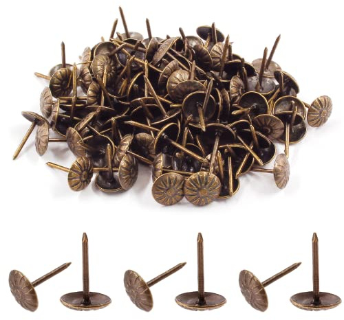 Bivethoi 120 Pcs Upholstery Tacks, 7/16 Dia Antique Red Copper Metal Thumb Tacks Furniture Nails for Home Decorative DIY Projects (Chrysanthemum Shape)
