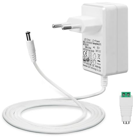 24V 1A Netzteil für LED Streifen, 24W Transformator/Trafo AC 200-240V zu DC 24V Treiberkonverter Adapter mit 5ft/1,5m Kabel Stromversorgung, 5,5 x 2,1mm Buchse, EU Stecker, GS TÜV CE Zulassung