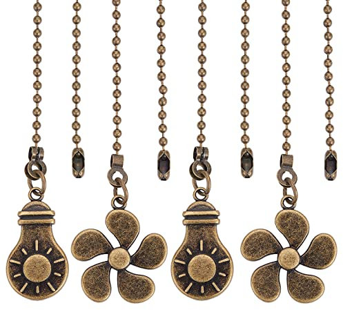 GORGECRAFT 2 Set 4PCS Ventilatore Da Soffitto Catena A Sfera con Perline Catene di Prolunga A Quadrifoglio Prolunga per Plafoniere Lampadina Decorativa Bronzo Antico Ornamenti Pendenti con Connettore